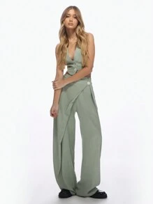 MISSGUIDED 优雅亚麻短款马甲 专业夏季无袖商务背心 纽扣前襟办公室着装 现代简约时尚上衣 圣诞节 - 綠色 - 查看 5