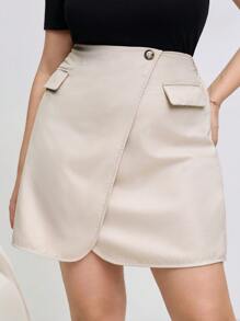SHEIN Clasi Khaki Overlapping A-Line Plus Size Women Skirt