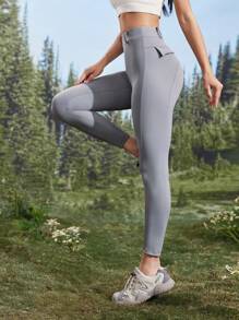 Women's Plain High Waist Skinny Leggings For Daily & Outdoor Wear - Dark Grey - View 8