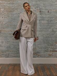 MUSERA 修身梭织收腰单扣西装外套，优雅商务休闲风，适合夏季、春季、假期、毕业舞会、婚礼宾客、生日等场合。 - 卡其色 - 查看 4