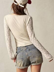 Bohemela Boho 1 Pc Women Fitted V-Neck Long Sleeve Solid Color Knit Blouse - Beige - View 7