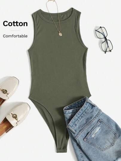SHEIN EZwear Solid Skinny Bodysuit