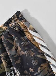 ROMWE MEN Street Life Men's Casual Camo Tie Front Pocket Printed 3/4 Sweatpants - Multicolor - View 5