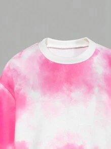 SHEIN Tween Girls Tie-Dye Printed Sweatshirt And Shorts Athleisure Set - Multicolor - View 6