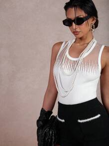 COSMINA Women's Round Neck Fitted Versatile Sheer Tank Top - Apricot - View 3