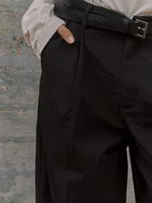 MUSERA 修身中腰筒形裤腿，侧边口袋，腰带环，复古优雅夏季时尚长裤 - 黑色 - 查看 5