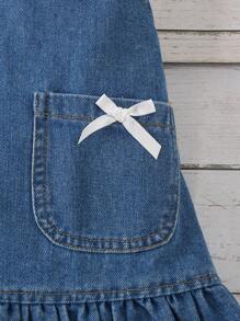 Young Girl' Blue Cute Ruffle Adjustable Denim Pinafore Dress - Medium Wash - View 3