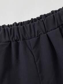 SHEIN Explorewe 2 pièces/set Chemise à carreaux vibrants waffle + shorts gris foncé pour filles préadolescentes, tenue décontractée pour l'école et les activités extérieures de printemps et d'été - Vieux Rose - Voir 5