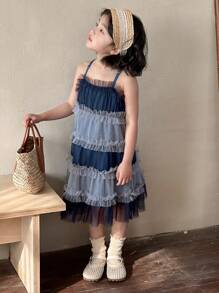 DAZY 秋季年轻女孩休闲连衣裙 - 藍色 - 查看 1