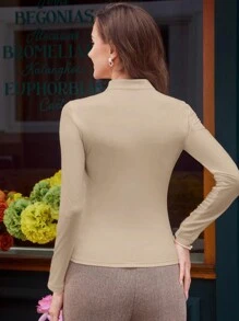 Vintamour Vintage élégante femme Chemisier col Mao manches gigot ajusté avec bouton perle Top de bureau casual Automne Vêtements femme Manches longues col roulé Retour au foyer Noël Vêtements femme Hiver Vêtements femme Automne Tenues femme Automne Hauts femme Automne