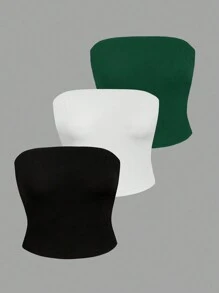 Olithes Women Solid Color Bandeau Crop Top, Fitted & Versatile - Multicolor - View 1