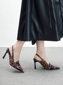 CUCCOO BIZCHIC Women's Pointed Toe High Heel Shoes With Golden Buckle, Leopard Print Fabric Upper, Fashionable For Daily Wear And Party Spring Shoes Spring Break Easter - Black - View 3