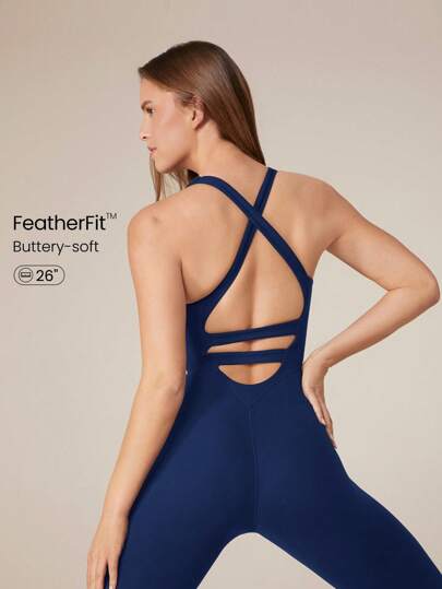 GLOWMODE FeatherFit™ 26 英寸圆领交叉后背连体裤 低冲击瑜伽工作室夏季