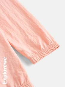 SHEIN Set de 2 piezas para adolescentes: Top con capucha de unicolor y falda a color block - Rosa - Ver 8