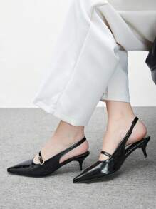 CUCCOO BIZCHIC 女士黑色尖头细高跟露跟低鞋面后系带派对高跟鞋，春夏 - 黑色 - 查看 1