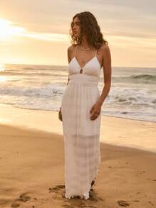 Aralina 夏季度假纹理交叉背带吊带连衣裙 - 白色 - 查看 5