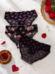 Snug Zone 3pcs/Pack Plus Size Women's Simple Mesh Detail Casual Underwear - Multicolor - View 5