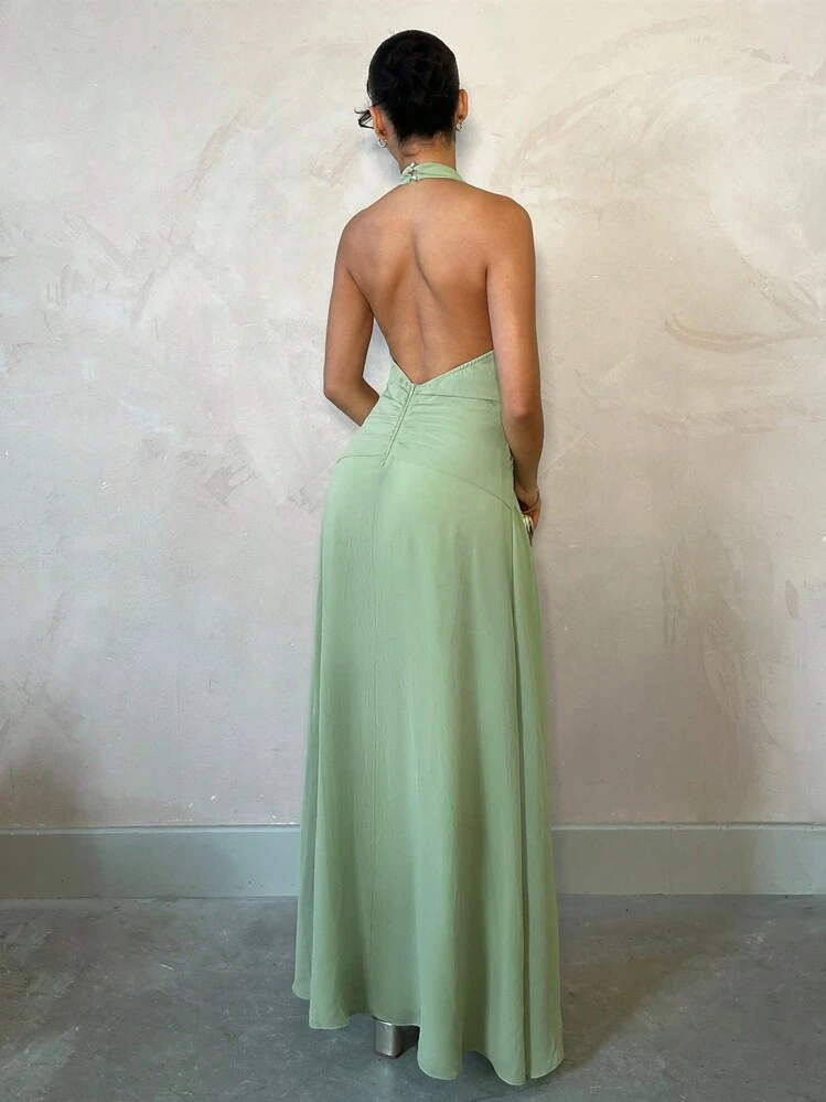SHEIN BAE Women's Green Deep V-Neck Sexy High Slit Dress, Holiday & Wedding Bridesmaid  Dress,Sage Green Dress | SHEIN USA