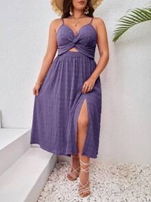 SHEIN VCAY 大码女式无袖扭结吊带夏季连衣裙