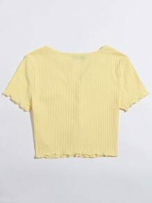 SHEIN EZwear Áo thun Xù nhỏ màu trơn Giải trí - Màu vàng - Xem 2