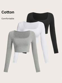 Muchica 多色针织女式修身 T 恤 - 黑與白 - 查看 11