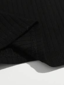 SHEIN EZwear 羅紋針織短版吊帶上衣 - 黑色 - 查看 4
