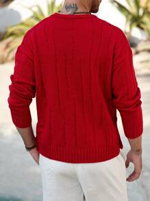 Manfinity Mode Women's Solid Color Round Neck Long Sleeve Casual Blouse - Red - View 2