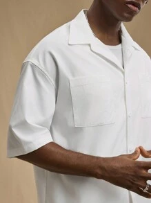 Forever 21 Men's White Loose Casual Double Pocket Lapel Short Sleeve Shirt - White - View 5