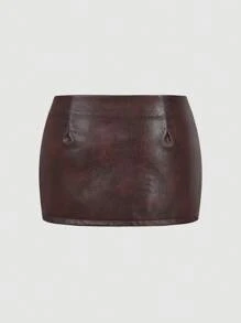 Aloruh 女士纯色 PU 皮革可调节带扣腰带，适合时尚裙子 - 咖啡棕 - 查看 2