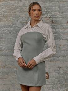 MUSERA A-Line Long Sleeve Cuffed Shirt Collar Mini Dress Elegant Spring Summer Vacation - Multicolor - View 1