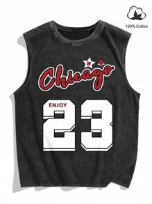 Manfinity EMRG 男式数字印花圆领无袖休闲背心 - 黑色 - 查看 3