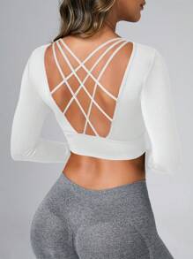 Easithlete Letter Graphic Batwing Sleeve Sports Tee Workout Tops Gym Topworkout Tank Top - White - View 5