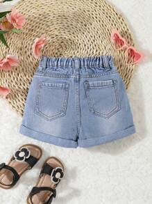 Young Girl Heart Embroidery Stylish Versatile Denim Shorts,Holiday,Summer,Travel