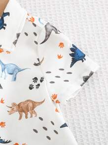 Cozy Pixies Áo sơ mi tay ngắn họa tiết khủng long hoạt hình cho bé trai, giản dị & đa năng - Màu xanh lam - Xem 4