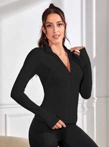 Gameset SHEIN Sport 文字logo立領運動夾克 - 黑色 - 查看 6