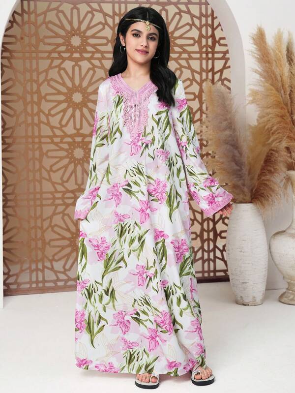 Teen Girl Teen Girl Solid Color Patchwork Long Sleeve Simple Casual Long Dress