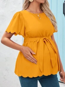 SHEIN Casual Maternity Top With Flared Short Sleeves And Ruffle Hem - Ginger - View 1