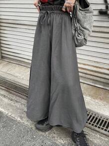FRIFUL 女士灰色高腰阔腿 7/8 裤，春夏 - 灰色 - 查看 1