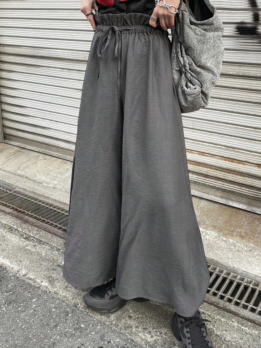 FRIFUL 女士灰色高腰阔腿 7/8 裤，春夏 - 灰色 - 查看 1