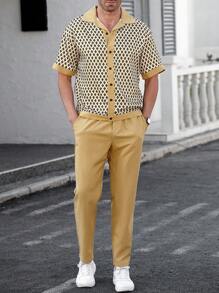 Manfinity CasualCool 男士几何印花短袖衬衫和纯色长裤休闲两件套 - 彩色 - 查看 4