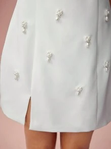 Enchnt Vestido mini elegante de mujer de unicolor con decoración de cuentas