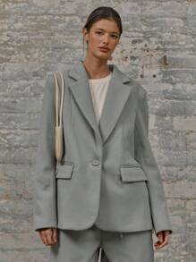 MUSERA Áo blazer dáng rộng, chất liệu dệt, cài một nút, có túi hai bên, kiểu dáng thanh lịch, thích hợp cho công sở, đi nghỉ hè, xuân, lễ tốt nghiệp, dạ hội, đám cưới, sinh nhật. - Xám - Xem 1