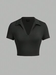 SHEIN EZwear 3 件女式 V 领 Polo 修身短款休闲 T 恤，适合夏季 - 彩色 - 查看 3