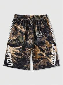 ROMWE MEN Street Life Men's Casual Camo Tie Front Pocket Printed 3/4 Sweatpants - Multicolor - View 3