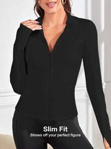 Gameset SHEIN Sport 文字logo立領運動夾克 - 黑色 - 查看 2