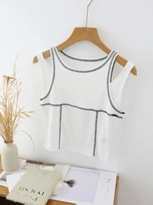 DAZY Top de tirantes blanco para mujer, corto y con hombros descubiertos, para primavera/verano
