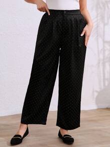 SHEIN LUNE Plus Size Casual Rhinestoned Loose Pants Fall Cloth For Women - Multicolor - View 3