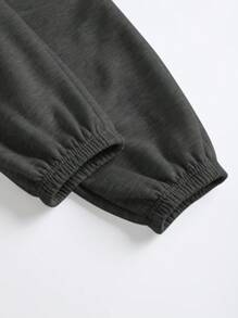 SHEIN BASICS Casual Sports Loose Pockets Solid Color Knitted Women's Pants - Dark Grey - View 7