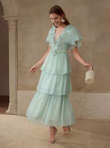 MOTF VESTIDO LARGO CON VOLANTES MULTICAPA FLUIDO