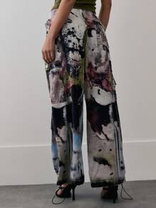 MUSERA Mid Rise Adjustable Waist Wide Baggy Leg Printed Parachute Pants Spring 90's Y2k Cute Sexy Chic Summer - Multicolor - View 4
